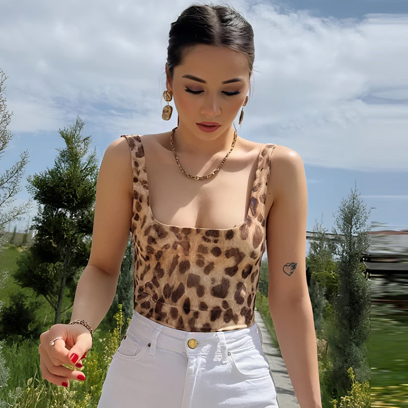 HXAO léopard Slip body femmes été 2025 Sexy Corset minceur body pour femmes string hauts sans manche imprimer dos nu body