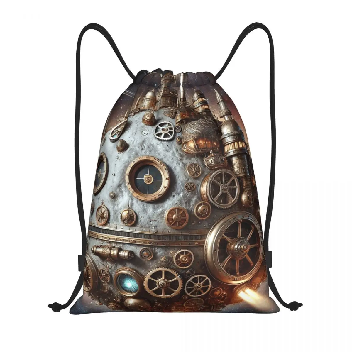 

Steampunk Moon In Space Backpacks Casual Drawstring Bundle Pocket Shoes Bag Book Bags for Man Woman Students
