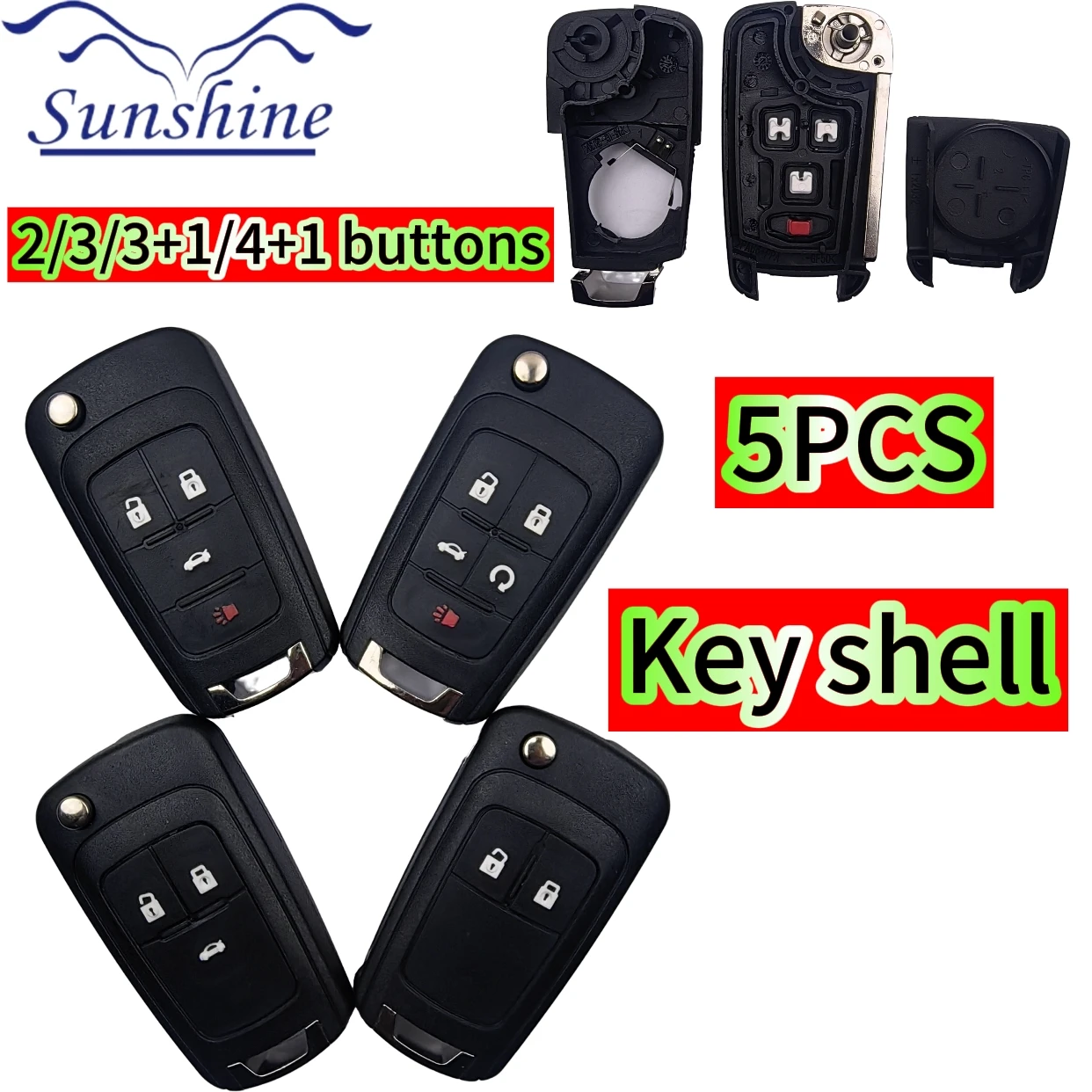 

5PCS Sunshine 2/3/4/5 Buttons Remote Case Fob Cover Flip Folding Key Shell Blank For Chevrolet Lova Sail Aveo Cruze Replace