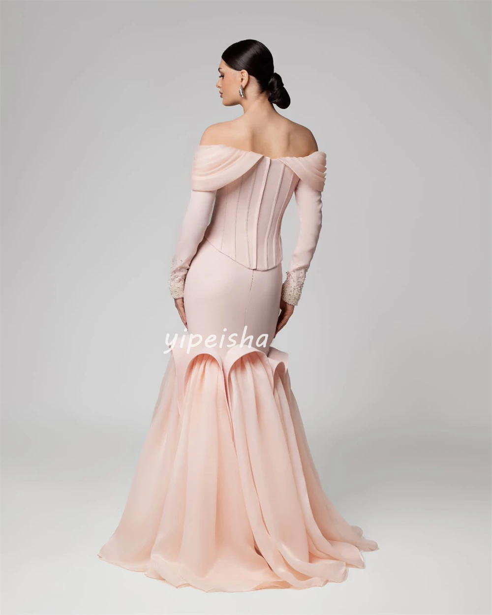 Customized Modern Style Women Jersey Rhinestone Beading Mermaid Evening Dresses Fashion Off-the-shoulder Floor Lenght Party Gown