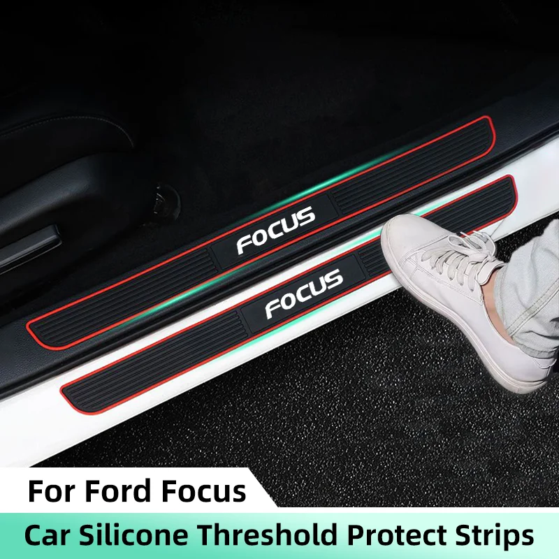 4pcs Rubber Car Door Sill Scuff Covers For Ford Focus 2 MK2 MK3 MK1 MK4 RS Anti-scratch Auto Door Panel Guards Protector Trims