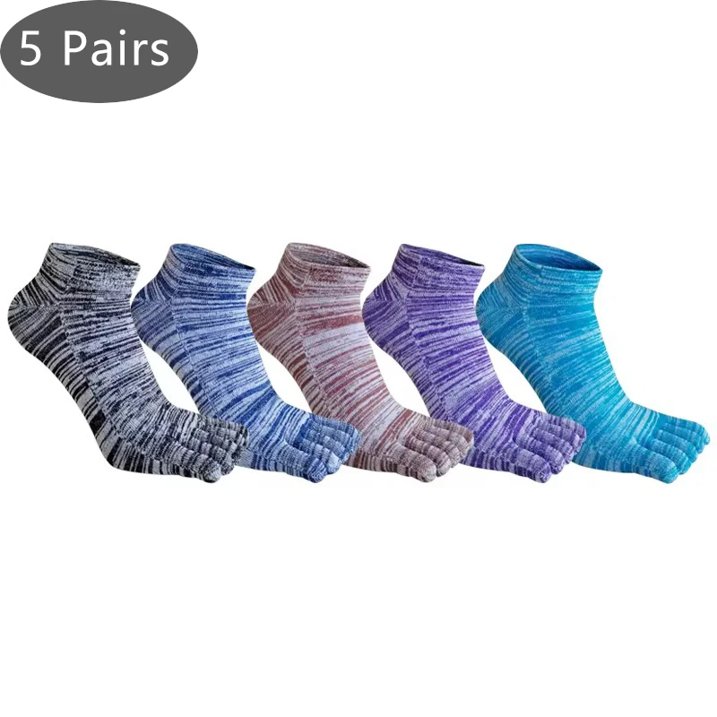 5 Pairs Men 5 Finger Socks Ankle Colorful Cotton Vintage Breathable Sweat-Absorbing Young Invisible Toe Happy Socks 4 Seasons