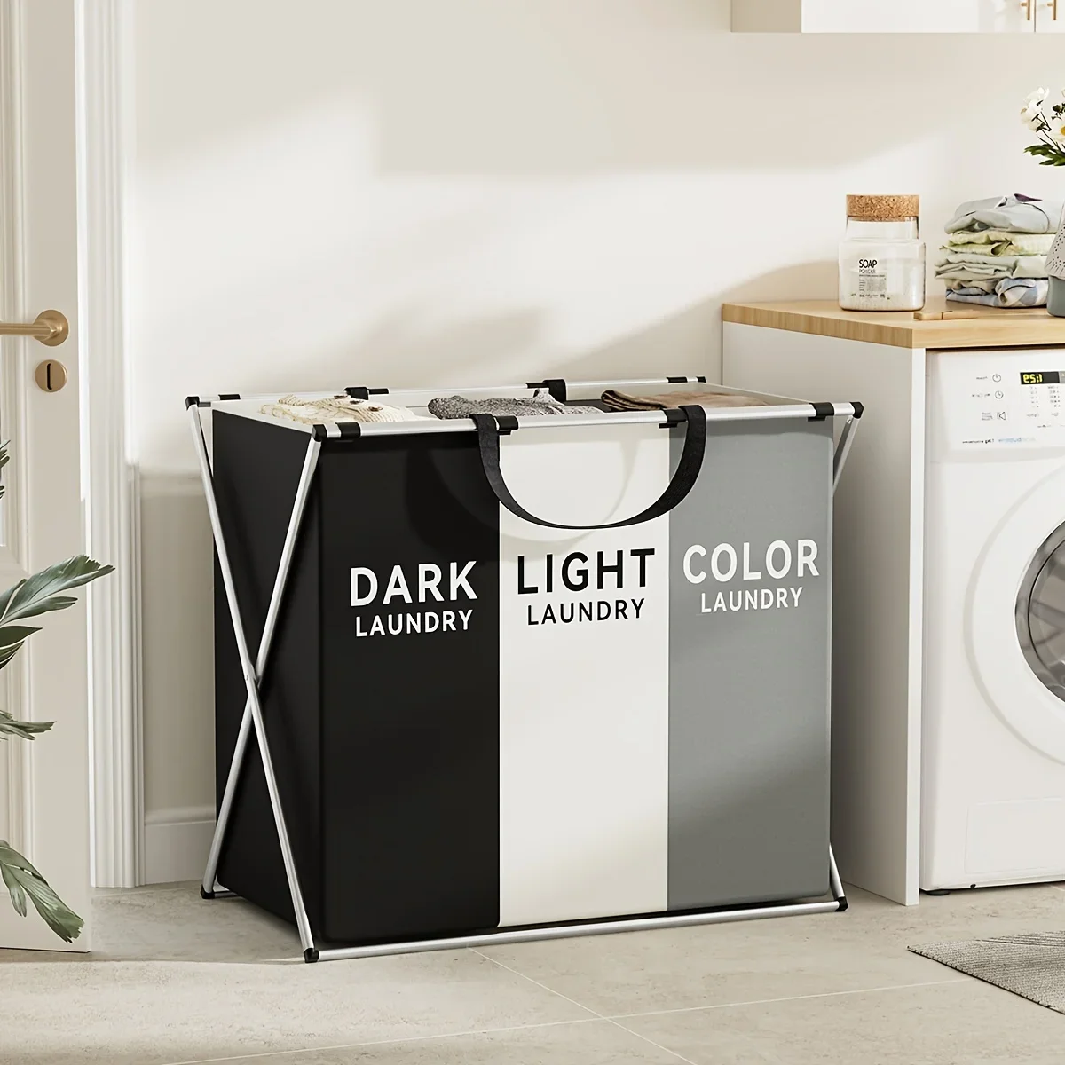 3 Grids Laundry Basket Foldable Dirty Clothes Organizer Bathroom Waterproof Storage Basket Large Laundry Hamper Three Grids New