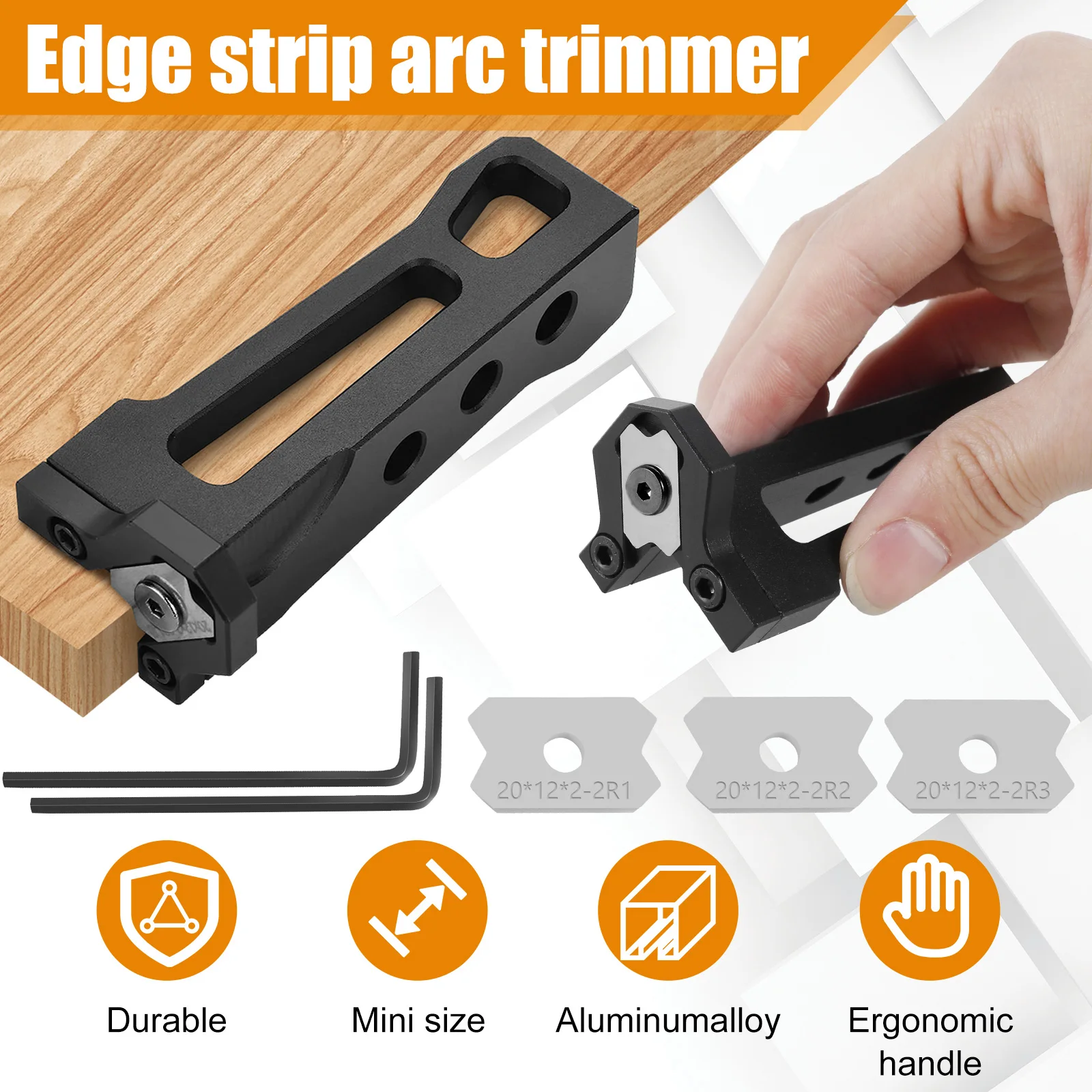 Edge Banding Trimmer Manual Arc Trimmer Aluminium Alloy Hand Planer with 3 Blades Edge Trimming Chamfer Tool Woodworking Tool