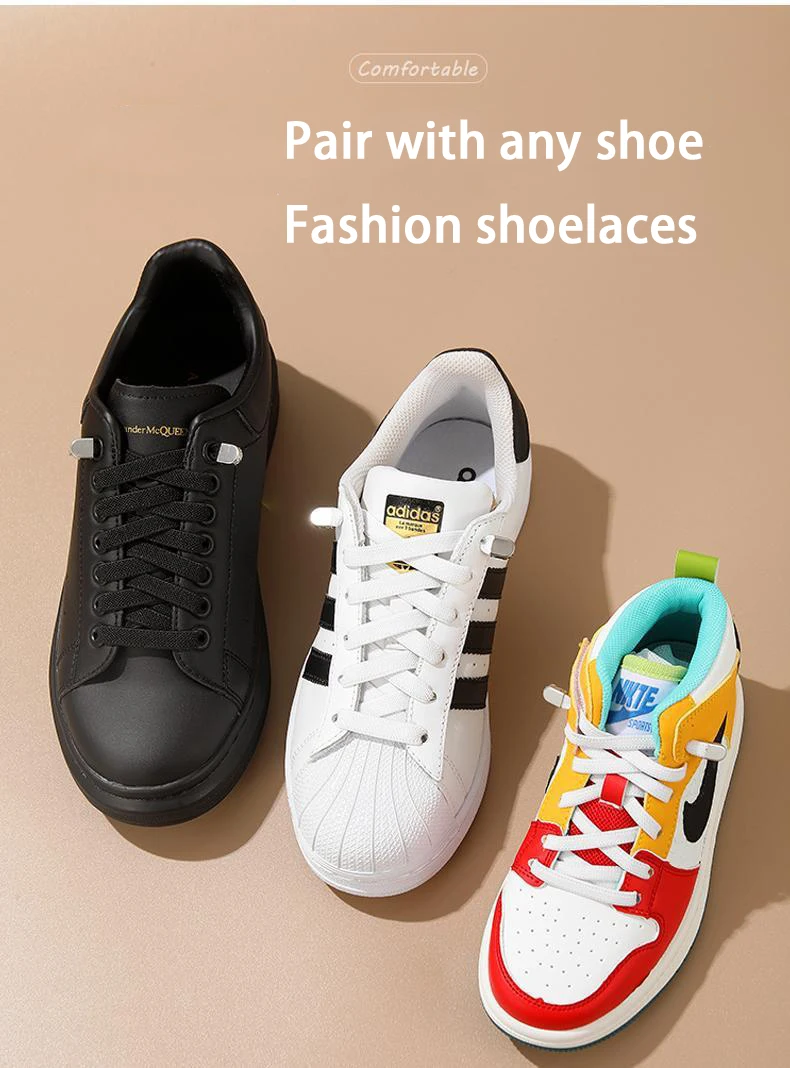 Elastische Schnürsenkel für Sneaker, Schnürsenkel ohne Binden, 8 mm breite, flache Schnürsenkel, ohne Schnürsenkel, für Kinder und Erwachsene, schnelles Schnürsystem, Schuhzubehör. – Detail 5