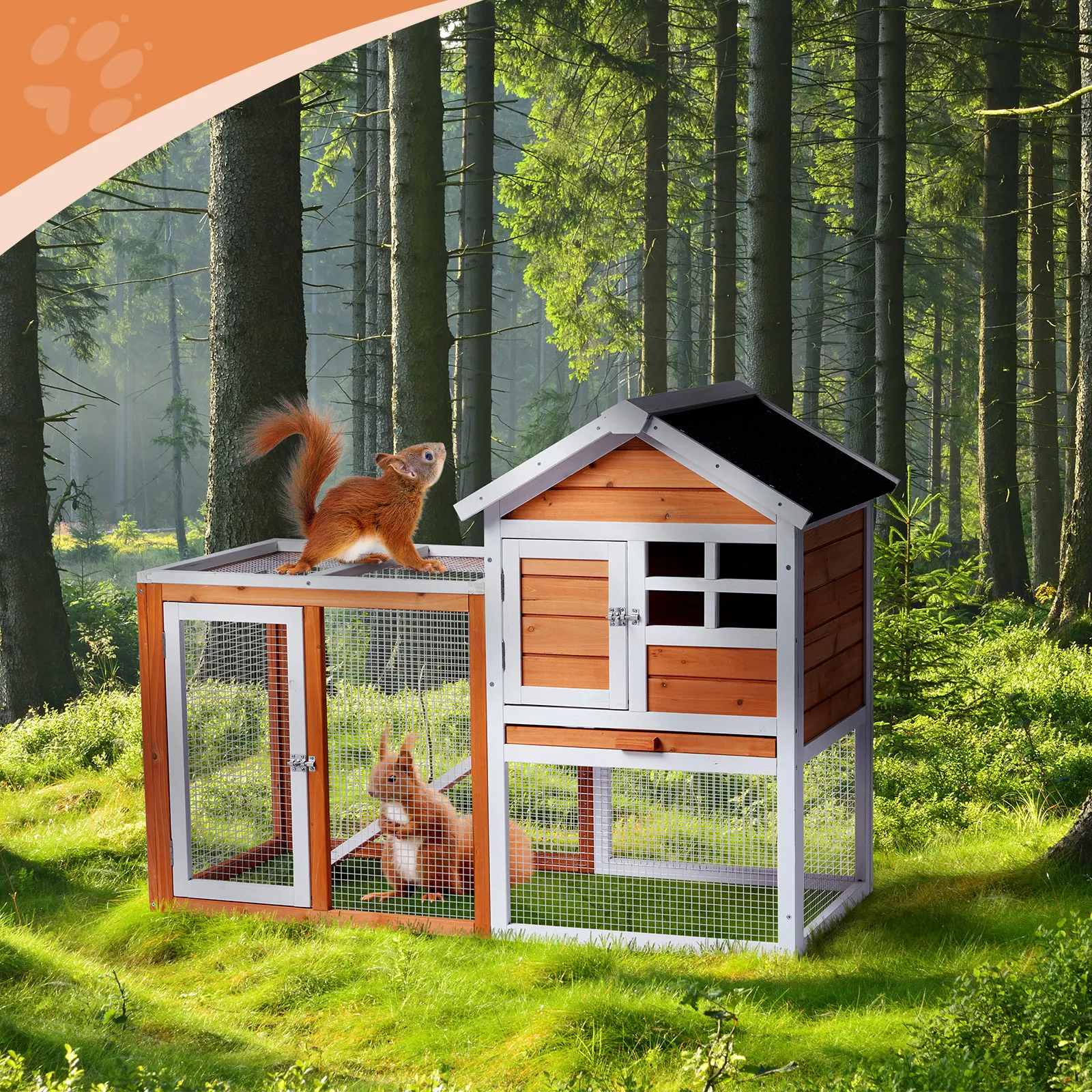 House type with running ladder, orange red cedar rabbit cage