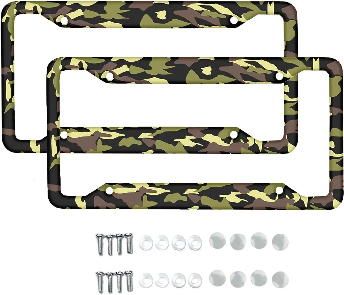 

Green Camo Pattern Car License Plate Frame 2 Pack License Plate Holder with 4 Holes Car Tag Frame for Women Men US Vehicles
