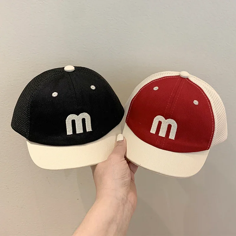 

Summer Mesh Breathable Baby Baseball Cap Letter Embroidered Boys Girls Short Brim Toddler Duck Tongue Caps