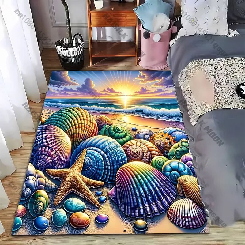 Colorful seashells on beachcarpet Yoga living room room decor children's crawling mat doormat area rug games floor mat