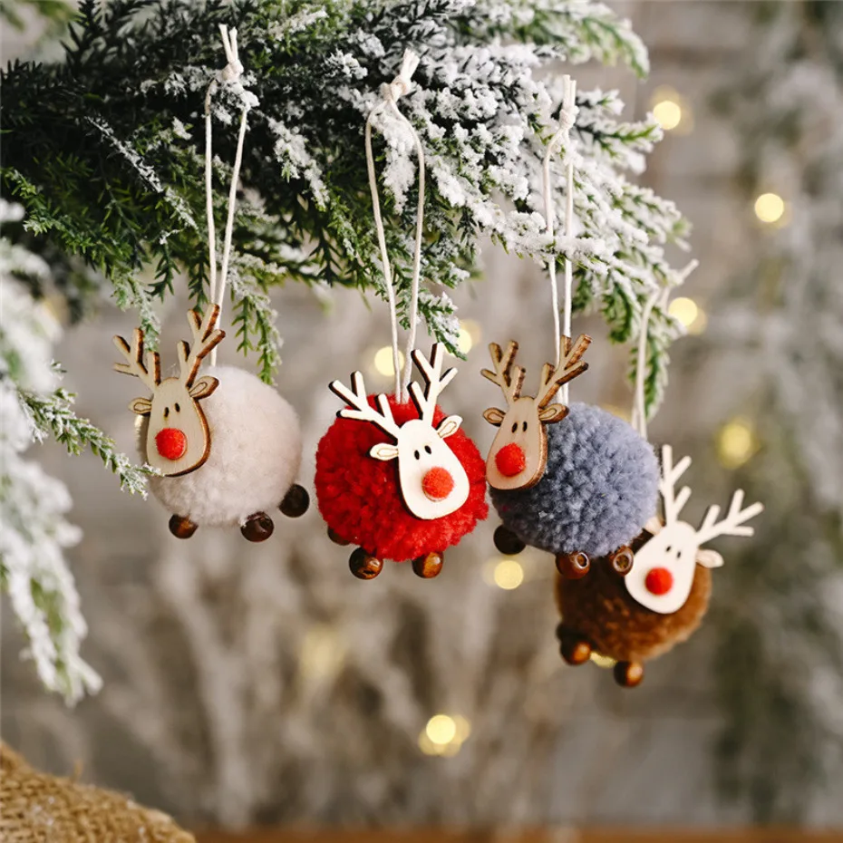 Christmas Ornaments Wooden Elk Hanging Pendant Ornament Christmas Tree Decor for Home New Year 2023 Noel Navidad Decorations