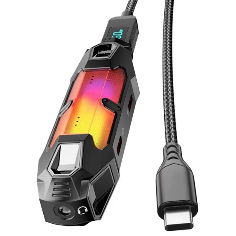 

A08E-Cdragon Audio Adapter 4 In 1 Sound Card Adapter Docking Station Type-C PD60W FPS EQ RGB 3.5Mm Port Converter For Tablet