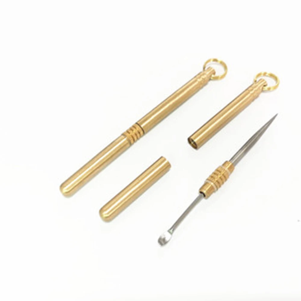 Portable Multifunctional Brass Toothpick 2 In 1 Ear Spoon Toothpick Outdoor Fruit Picks Toothpick Keychain Ring Tool Travel Kit