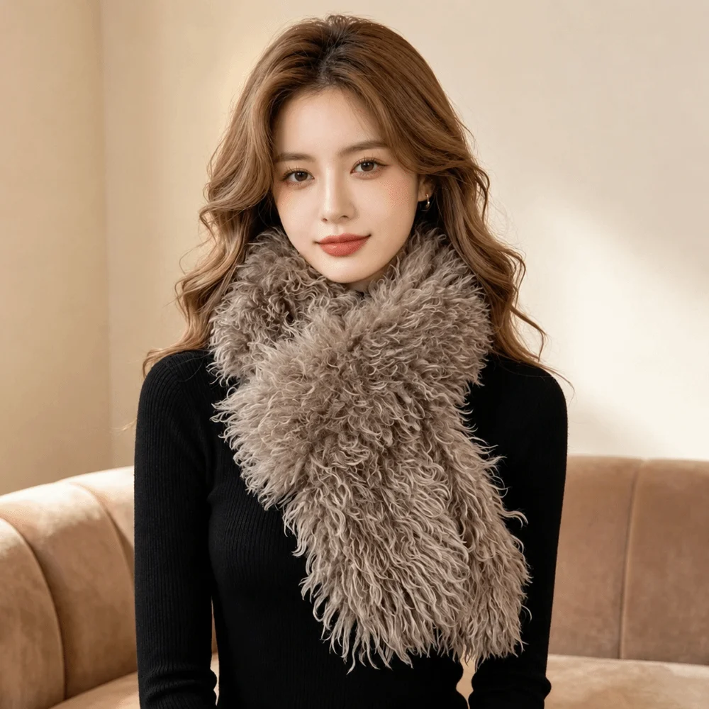 Fashion Thick Imitation Wool Scarf Windproof Keep Warm Winter Scarf Long Style Solid Color Fluffy Scarf Winter