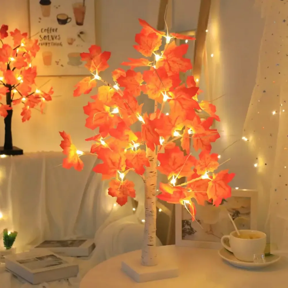 

1PC 24LED Fall Maple Leaf Tree Light, LED Birch Table Lamp with Maple Leaves for Thanksgiving, Home, Bedroom,Halloween Decor