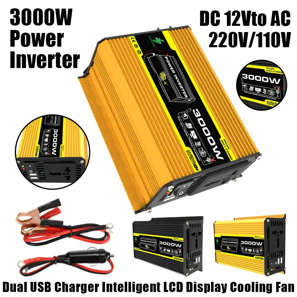 

Car Power Inverter 3000W DC12V To AC110 220V Converter Charger Adapter Built-in Fuse for RV Caravan Dual USB Auto Inverters