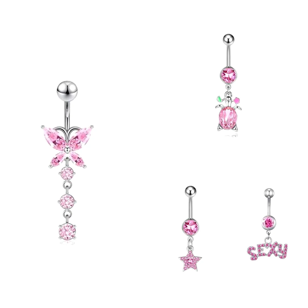 Аксессуар для пирсинга пупка из нержавеющей стали с розовым цирконом и кленовым листом