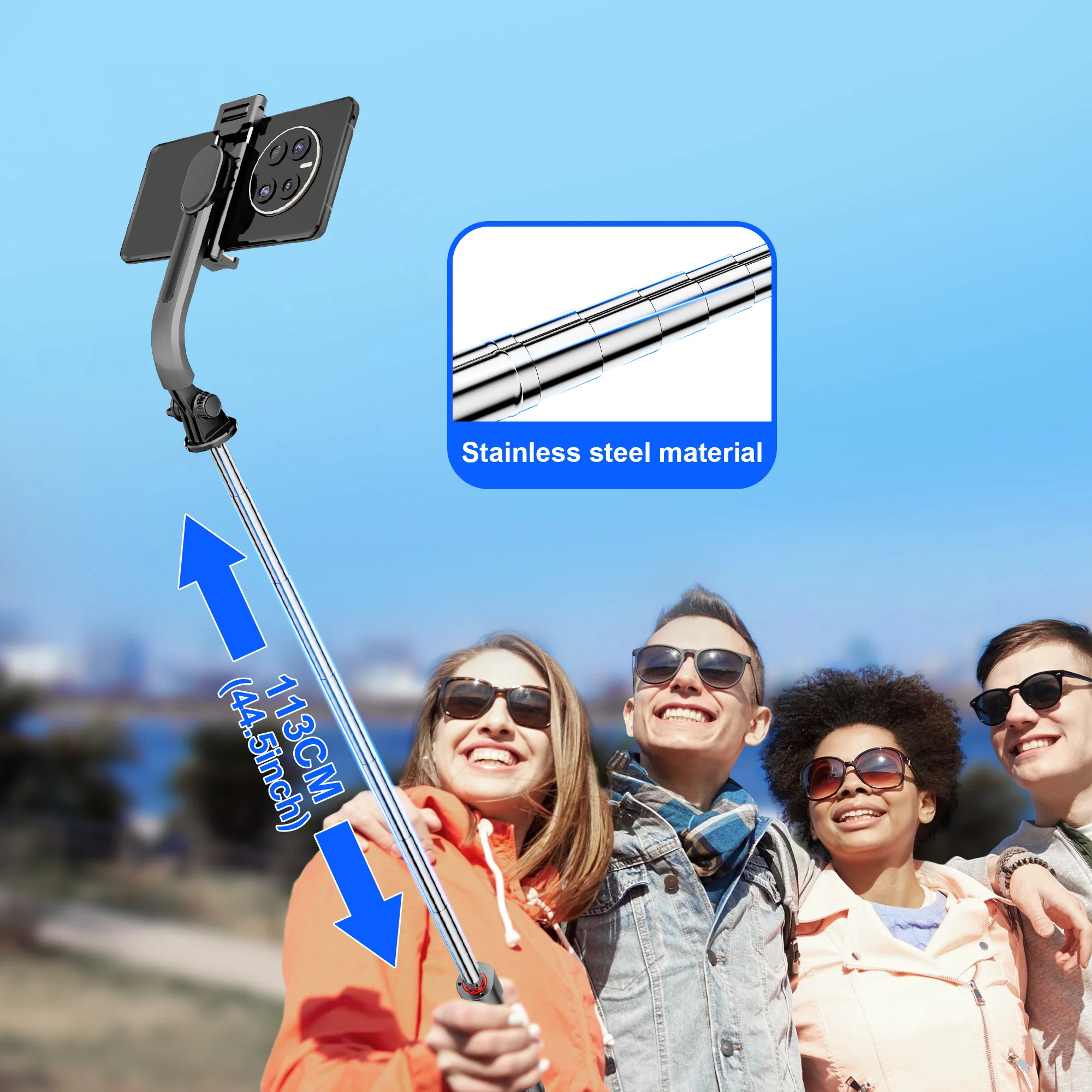 L13 Reinforcement Bracket Extended Wireless BluetoothTripod Selfie Stick 1130mm Stabilizer for Android IOS Smartphone