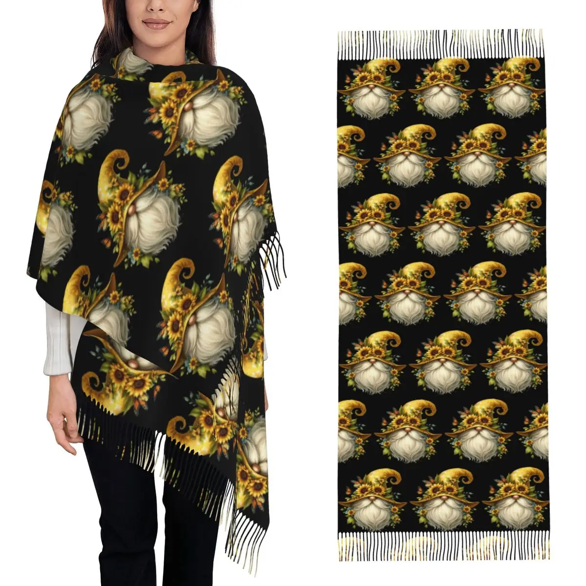 

Sunflower Gnomes Cute Scarf Tassel Scarves for Women Soft Warm Shawls and Wraps Large Fall Winter Shawl Wrap