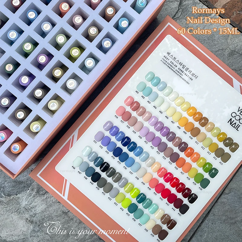 Rormays Popularny żel Polerowanie 60PCS Mieszany lakier żelowy UV LED Moczenie Trwałe błyszczące wykończenie Kolorowy zestaw do nauki salonu paznokci