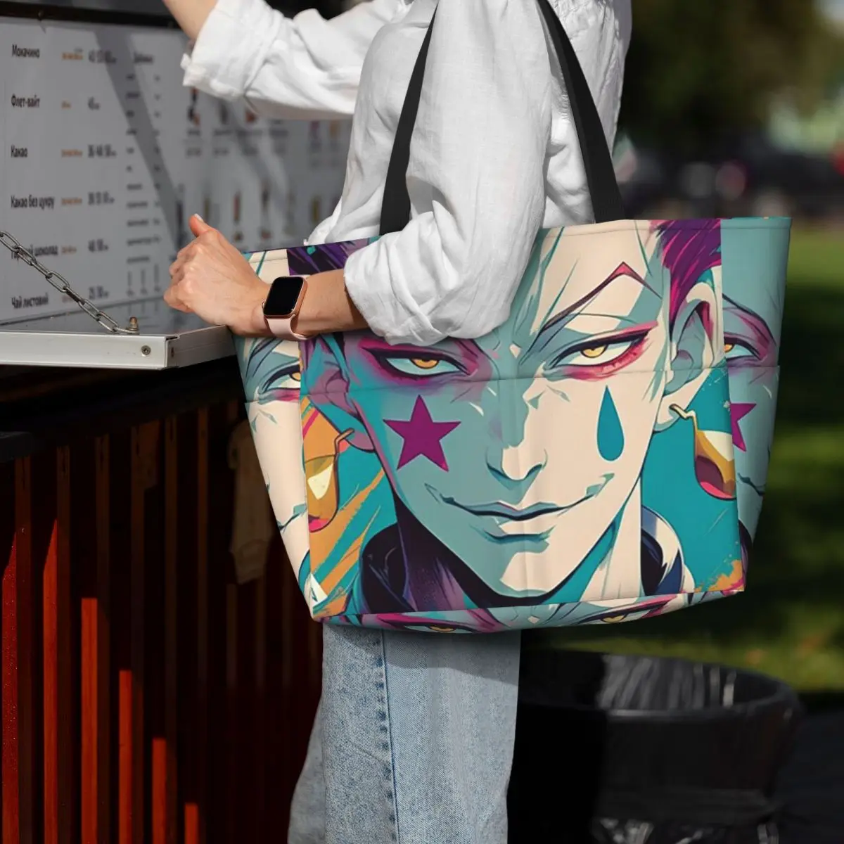 Anime Hisoka Hunter X Hunter Magical Joker Beach Tote Bag Sport Gym Yoga Duffle Large Tote Bag Women Travel Bag Fitness bag