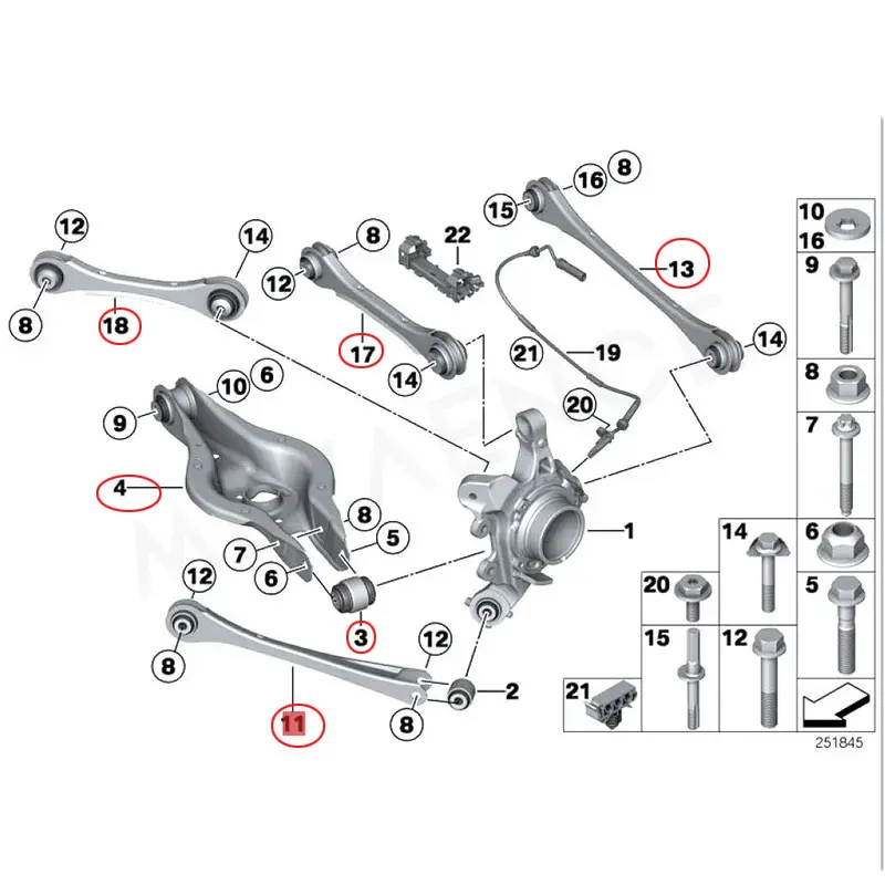 12PCS Rear Control Arm Kit For BMW 1 2 3 4 Series F20 F22 F23 F30 F34 F31 F35 F36 F33 F32 33326792533 33326792543