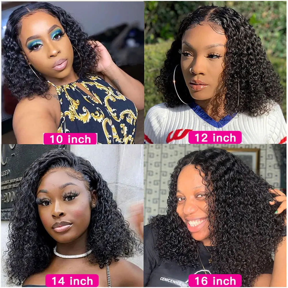 Brasileiro Curly Lace Frontal Peruca, Curto Bob Peruca, 100% Cabelo Humano, Onda de Água Profunda, 4x4 Lace Encerramento, 13x6