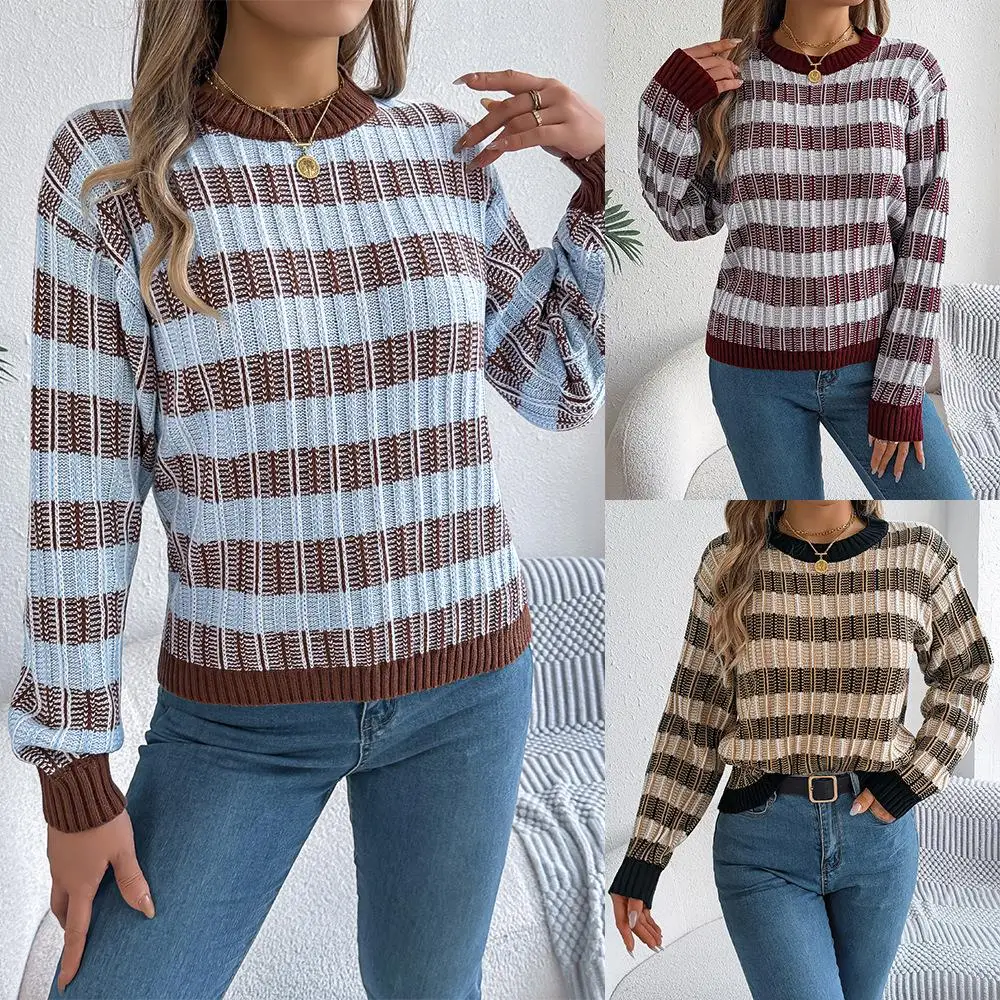 

Ретро полосатый фонарь Све Лун Свек круглый Ne пуловер свитер осень-зима женский модный трансграничный независимый S...