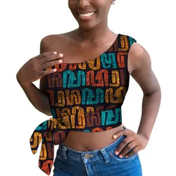 Moda donna Crop Top abiti con stampa africana Ankara stampa floreale Slash Neck Top Sexy Girls indumento Plus Size Club Wear WY9417