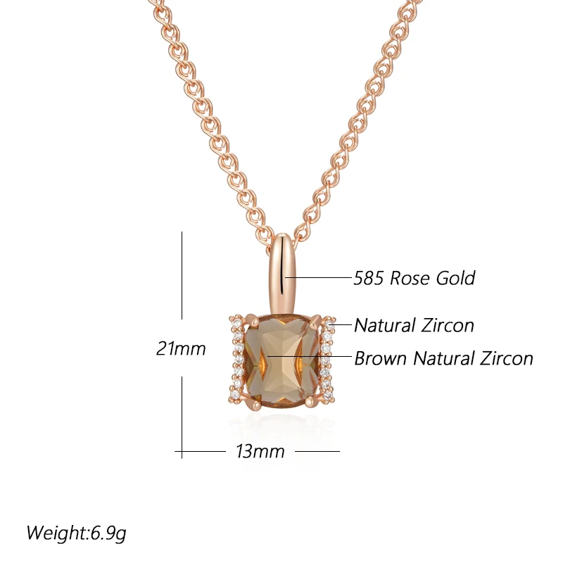 Kinel Hot Big Brown Natural Zircon Pendant Necklace for Women Fashion 585 Rose Gold Color High Quality Bride Wedding Jewelry