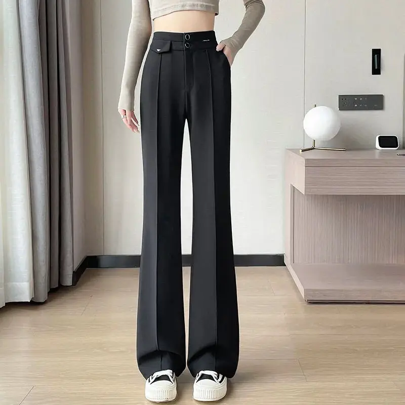 Navy Blue Light-flare Wide-leg Pants for Women in Autumn Fashion High Waist Drooping Slimming Straight-flare Trousers