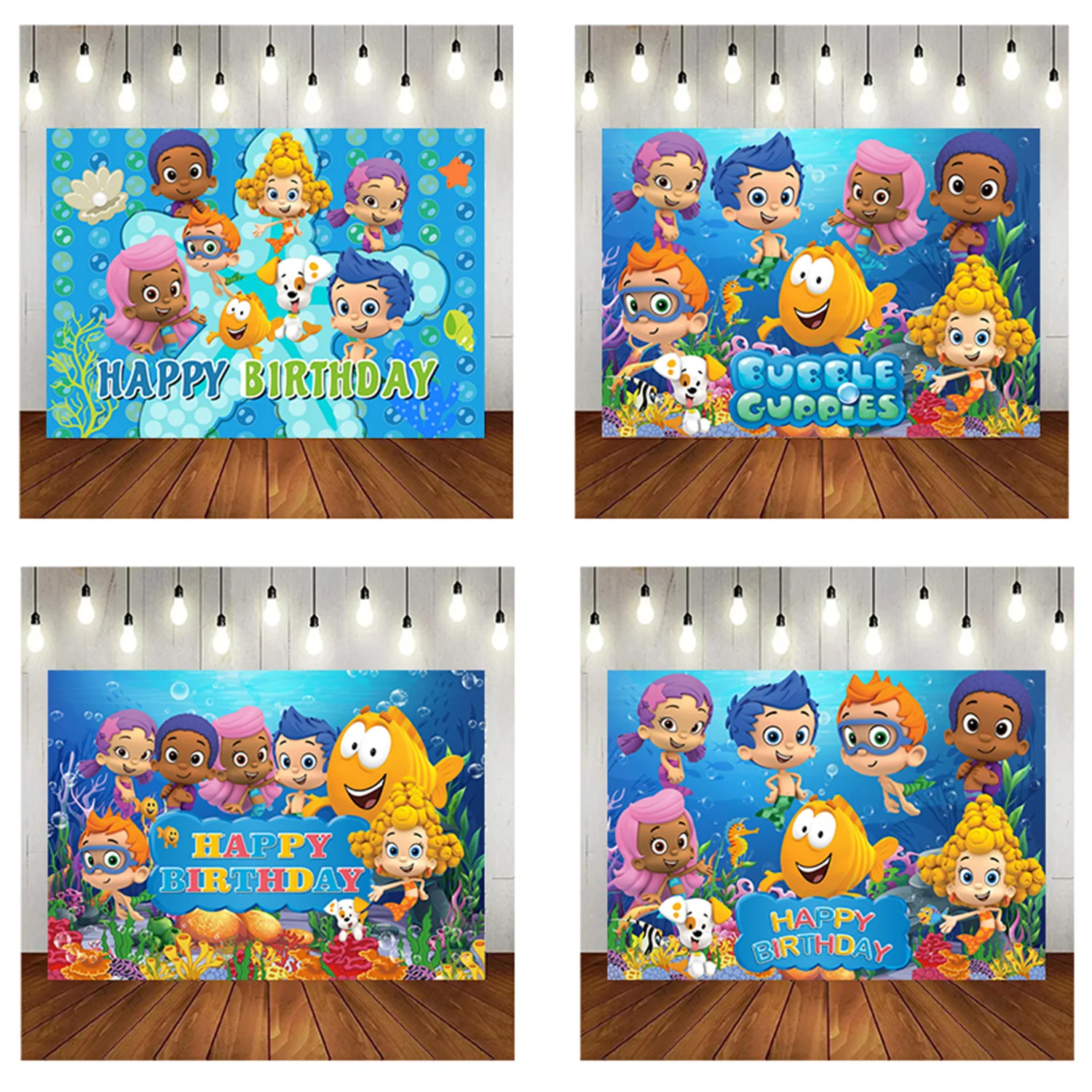 Cartoon Bubble Guppies Theme Children Birthday Backdrop Decoration Baby Shark Seaworld Baby Birthday 1-9 Year Decorations Banner