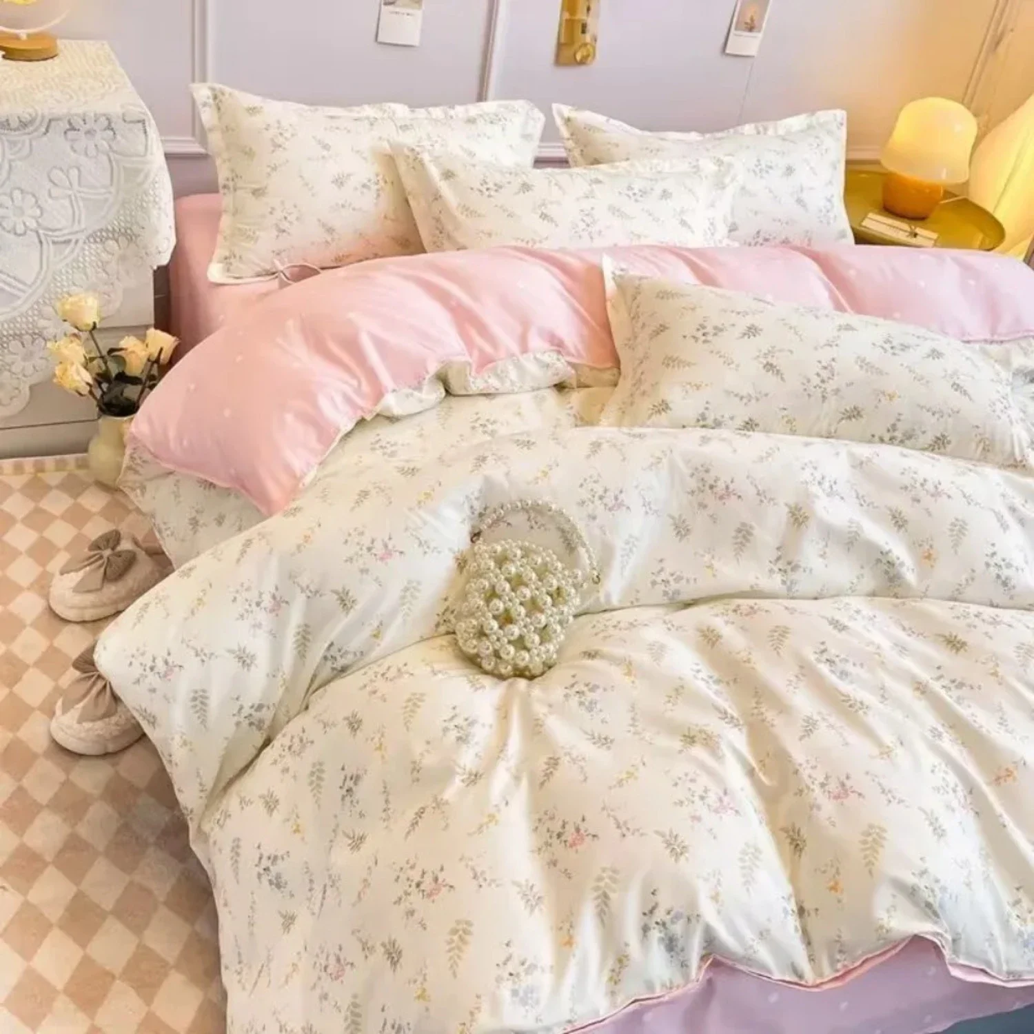 

Soft and Cozy Pink Floral Patterned Bedding Set - Twin Full Queen Size for Women and Girls - Includes Duvet Cover with Filling,