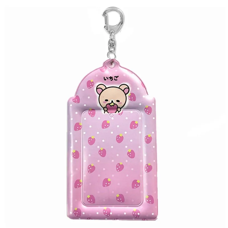 

Новый милый медведь Rilakkuma Korilakkuma, клубника, детский держатель для удостоверений личности из искусственной кожи, фотообложка, брелок для ключей для женщин