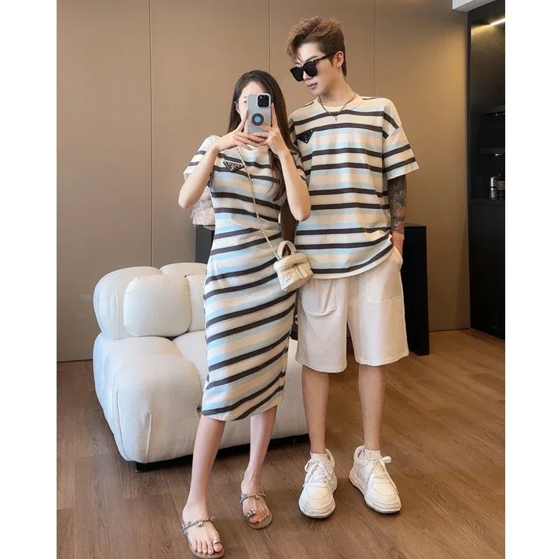 Dad Mom and Baby Matching Striped Clothing Korean Children Outfits SetClothes Mother and Daughter Equal Dresses Father and Son