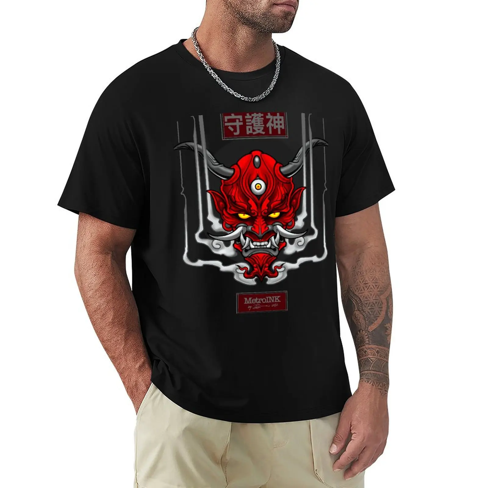 The Protector Oni Mask T-Shirt Basic Solid Color Short Sleeve Cotton Top