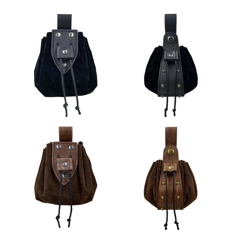 652F Durable Medieval Leather Vintage Drawstring Bag Waist Pack Portable Coin Purse Dices Bag Easy to Use