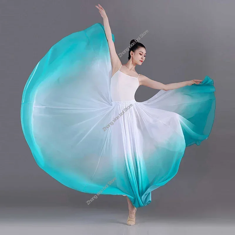 Elegant Gradient Ballet Skirt Women Chiffon Flowy Long Dancewear 360-720 Degrees Classical Dance Costume Performance Maxi Skirt