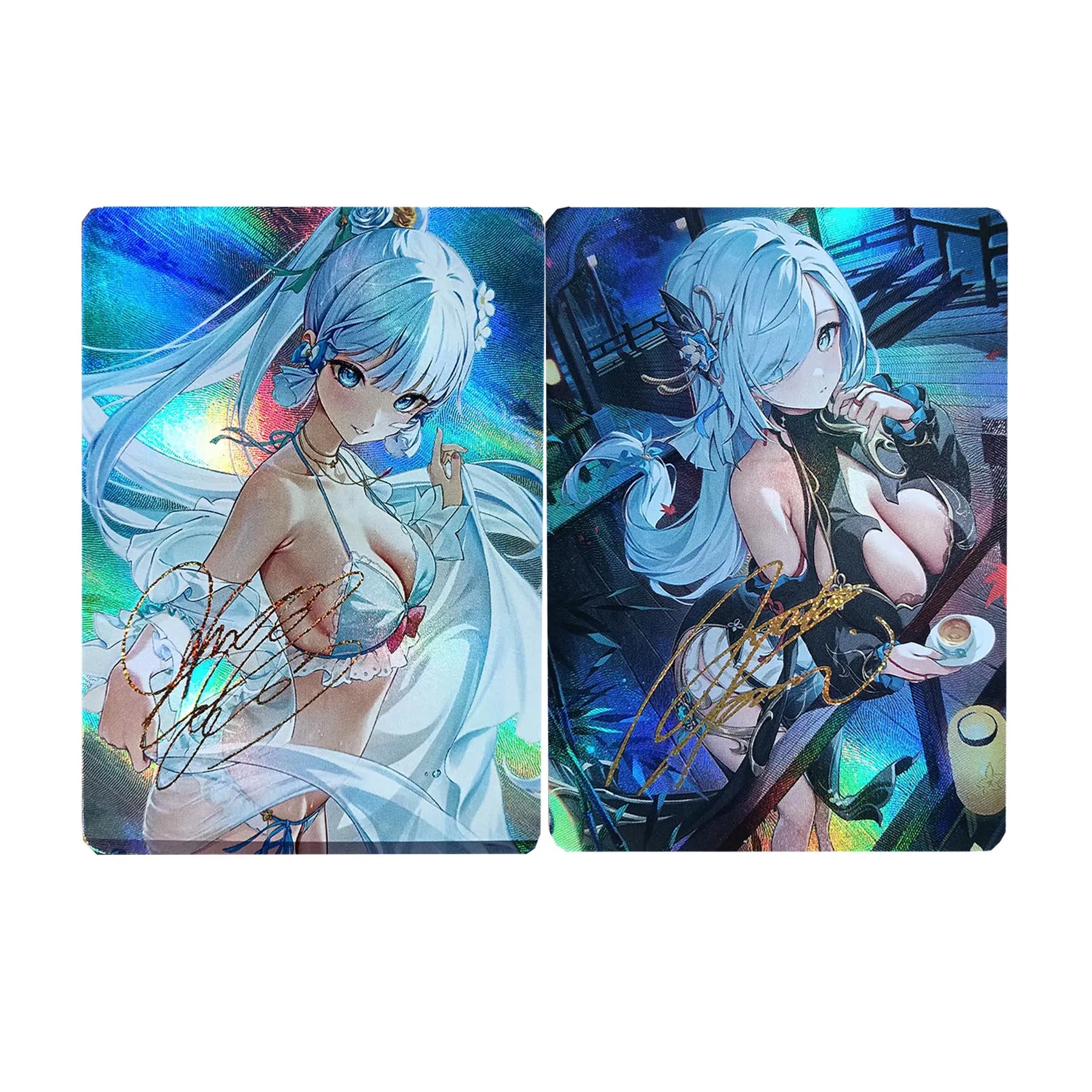 2Pcs/set Diy Self Made Genshin Impact Shenhe Kamisato Ayaka Collection Card Refraction Color Flash Signature Card Anime Cards