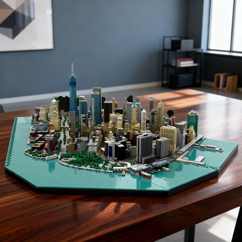 

10504 детали MOC: Архитектурная модель Финансового района Нью-Йорка, конструктор, креативный подарок, DIY-декор для выставки, премиум-класс для взрослых