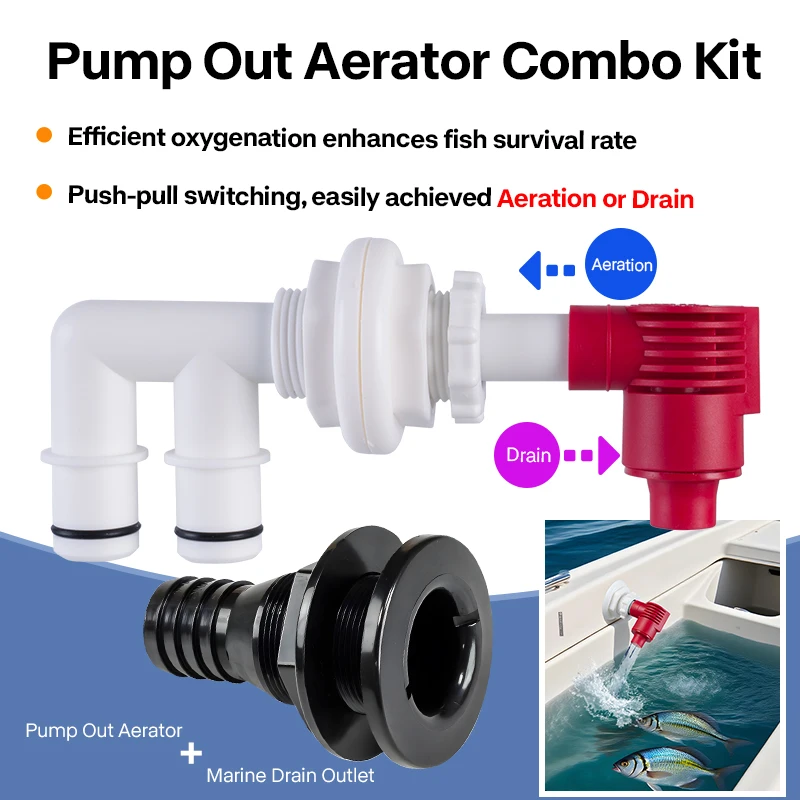 Pump Out Aerator Combo Kit for Livewell Marine Boat RV Water Circulation and Drainage Dual Function Oxygenation System