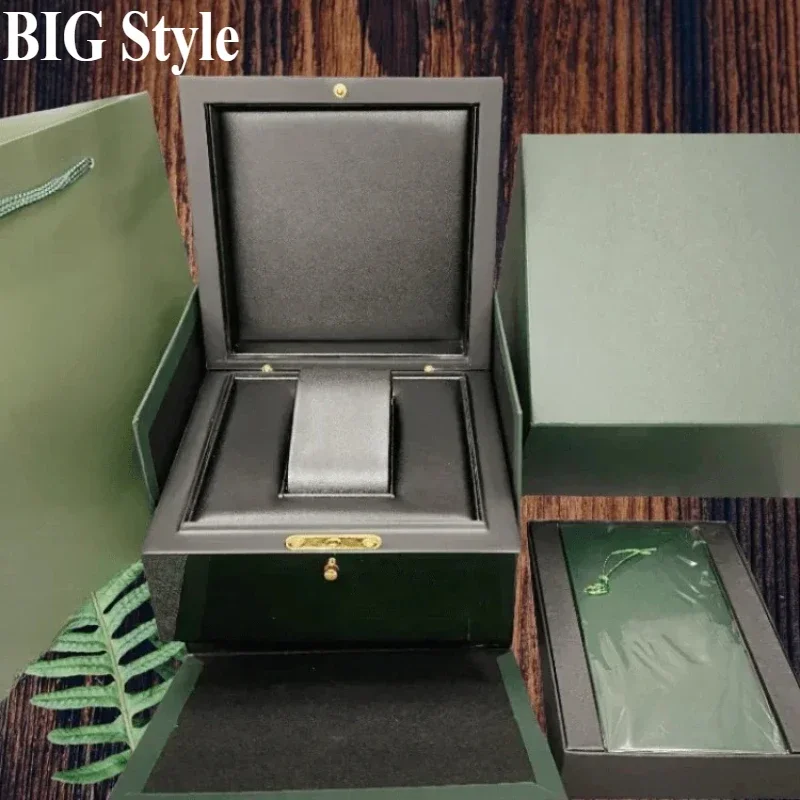 

Поставщик фабрики Модная мужская роскошная коробка для часов из зеленого дерева из искусственной кожи с бумажным пакетом подходит для королевского дуба Праздничный подарок Коробка для часов без логотипа