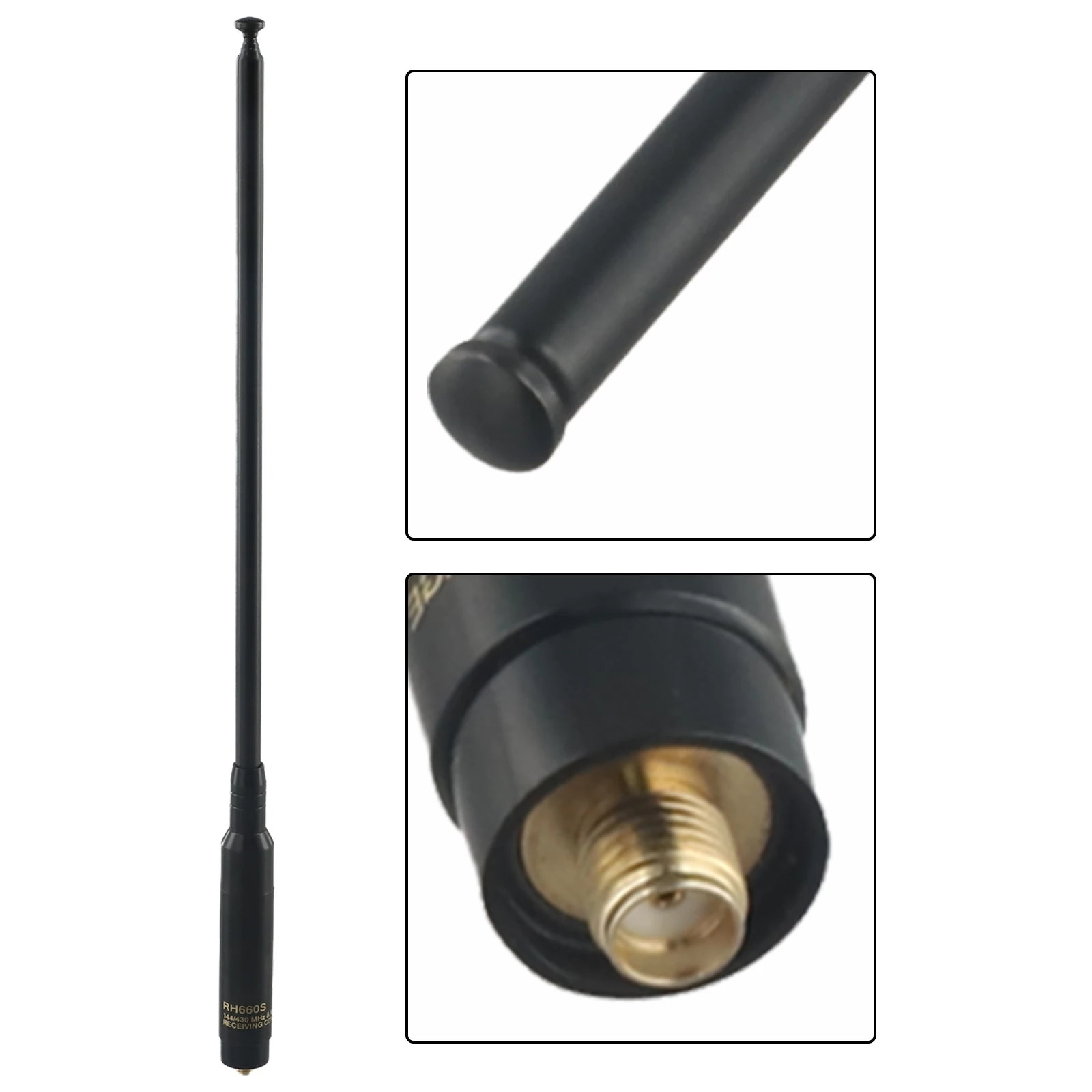 RH660S เสาอากาศสแตนเลส High-Gain Dual Walkie-Talkie Telescopic เสาอากาศสําหรับ SMA-Female สําหรับ SMA-ชาย