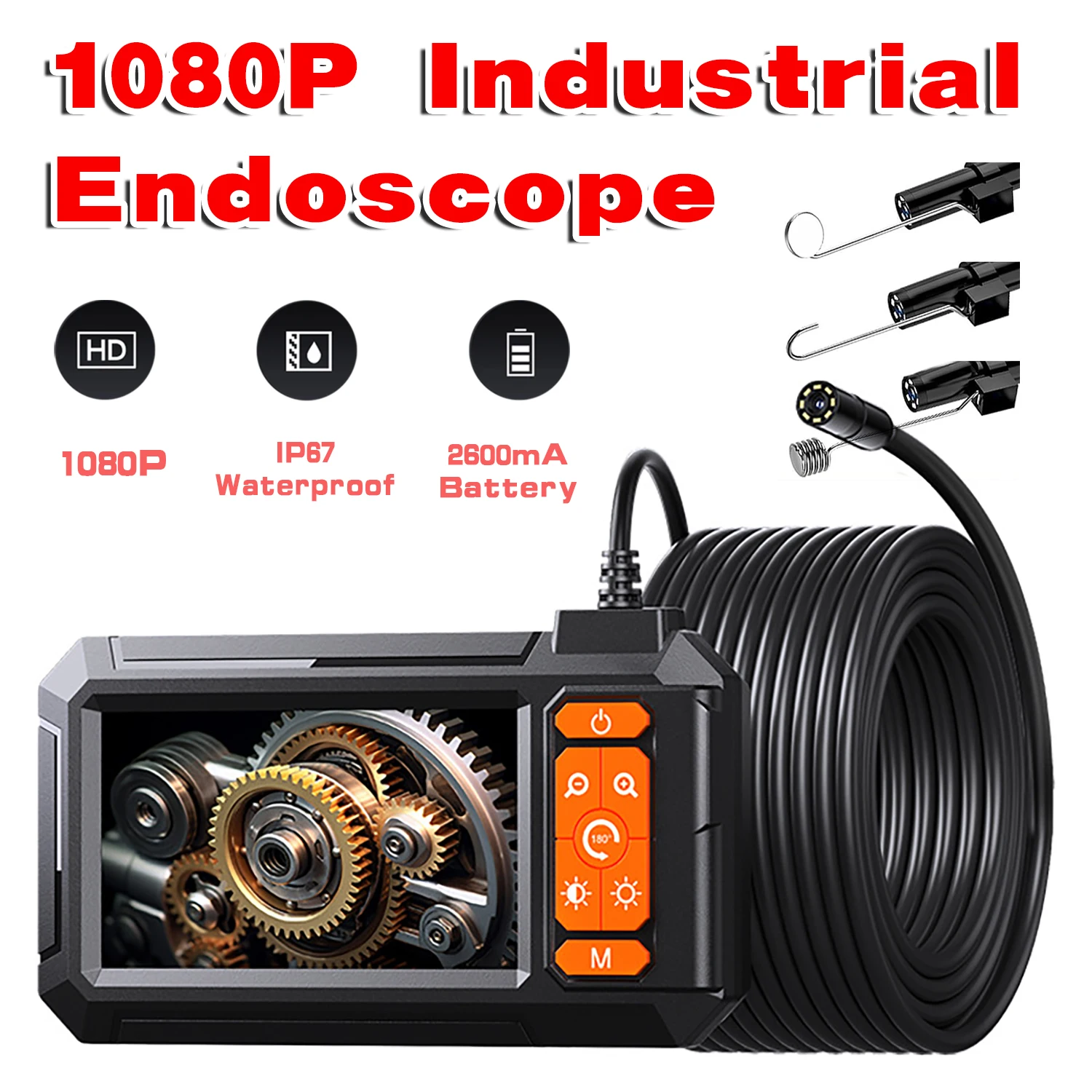 1080P Industrial Endoscope Automotive Borescope Sewer Drain Pipe Channel Inspection Camera With Screen Tools For Car Full Hd