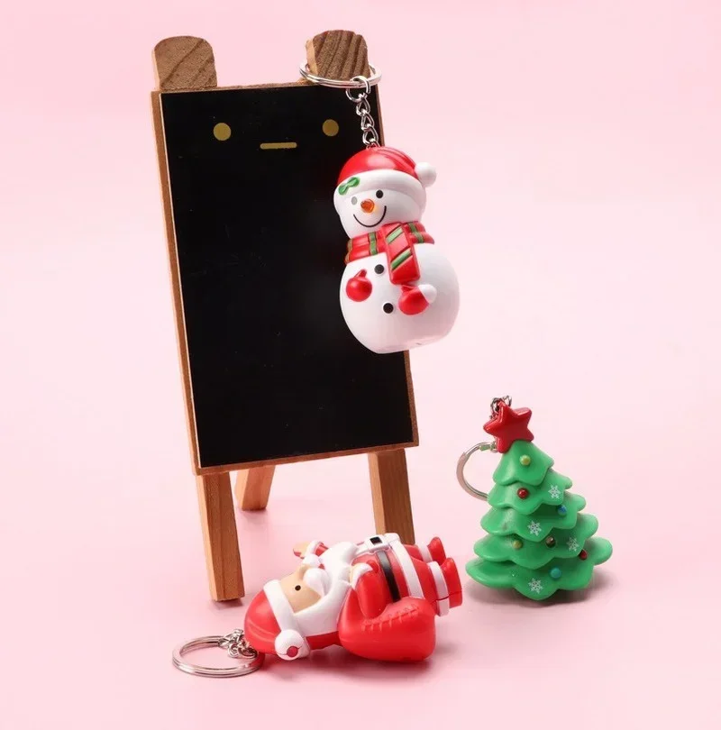 2026 Santa Claus Christmas Snowman Christmas Tree LED Sounding Luminous Keychain Pendant Christmas Gifts
