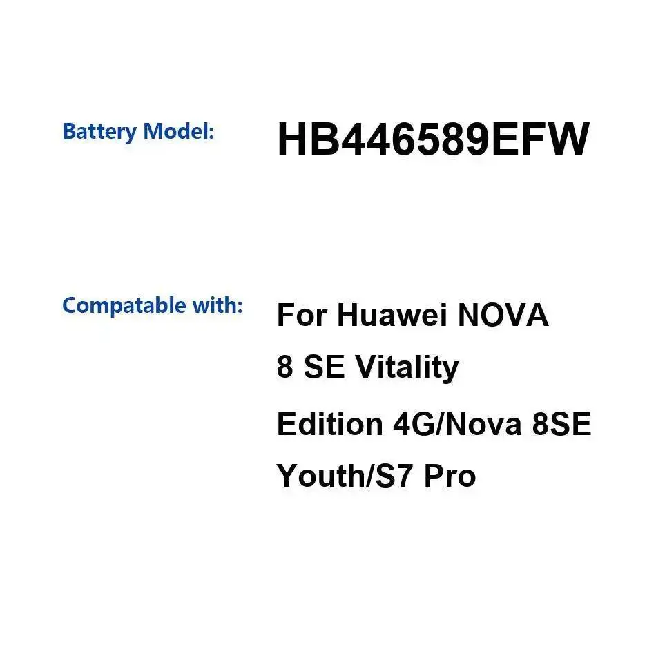 

For Huawei Nova 8 SE Vitality Edition 4G 8SE Youth S7 Pro HB446589EFW Mobile Phone Battery Environmentally Friendly 4000Mah