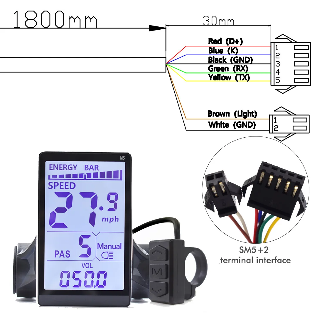 UART2 M5 N2 24V 36V 48V Elektrische Fiets Bedrade Snelheidsmeter Display E Scooter LCD Panel Met USB UART Voor Mountain Elektrische Fiets