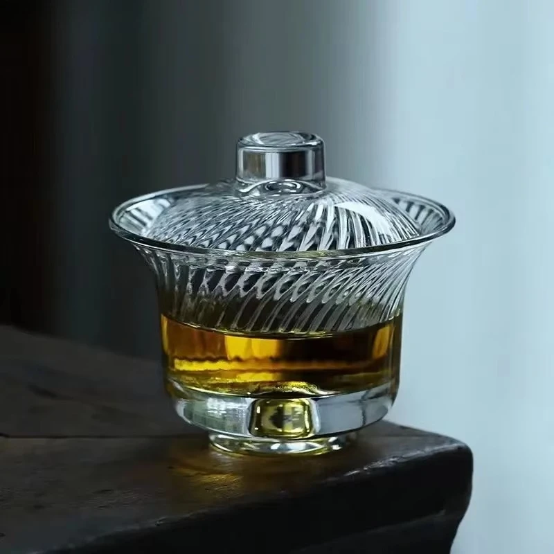 Willow Pattern Glass Gaiwan Tea Cup Japanese Style Glass Tea Set Kungfu Cup Heat Resistant Office Maker Supplies