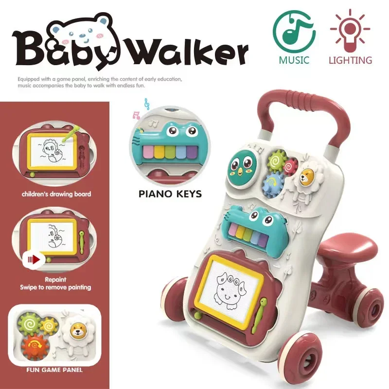 Baby Drag Walker with Wheel Kawaii Animals Musical Toy Push Walking for Toddler Multifunction Activities Baby Toy 0-12 Months