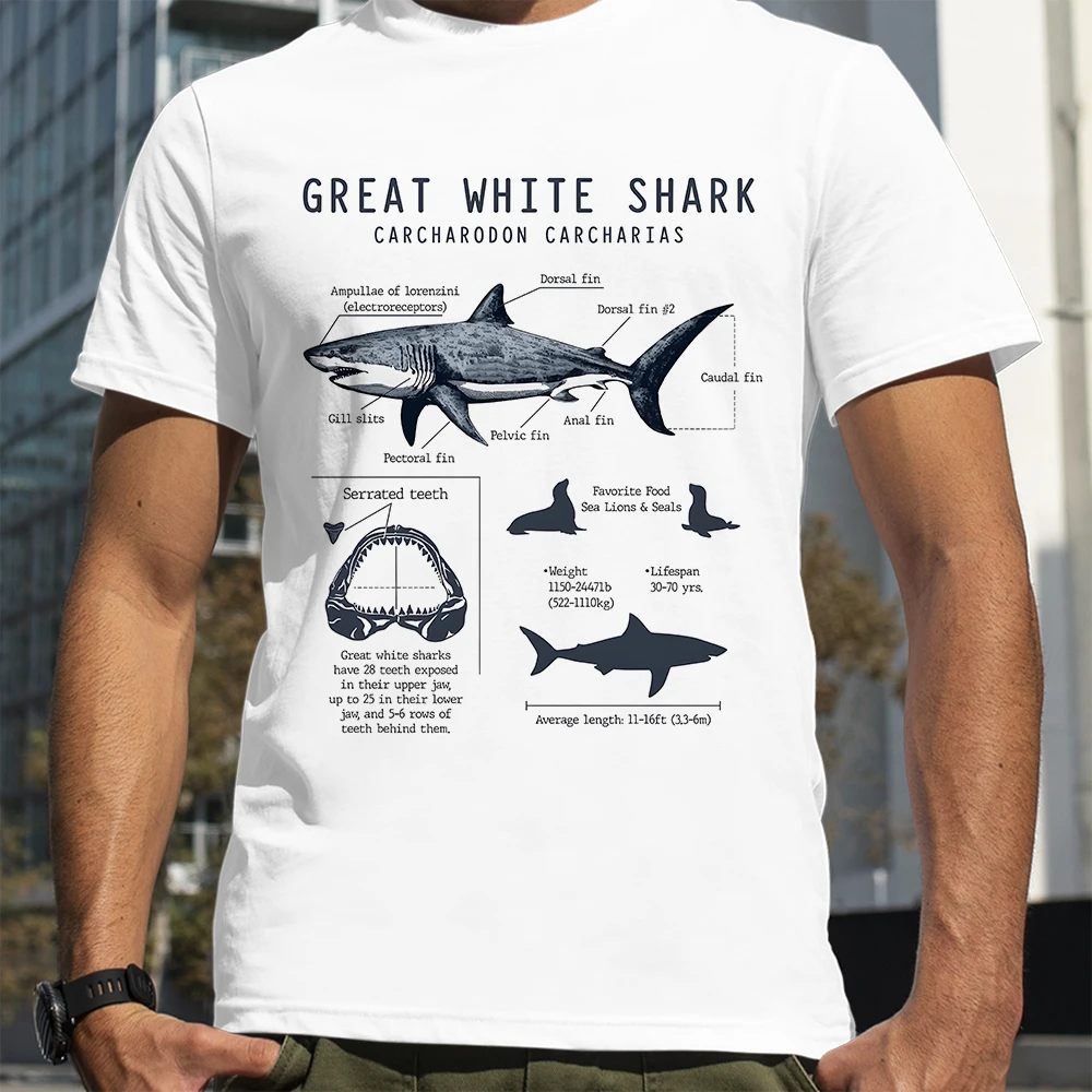 Marine Biology Biologist Anatomy Shark Lover T-Shirt Summer Men Street Hip Hop Punk Style Boy Loose Oversized Casual Fashion Tee