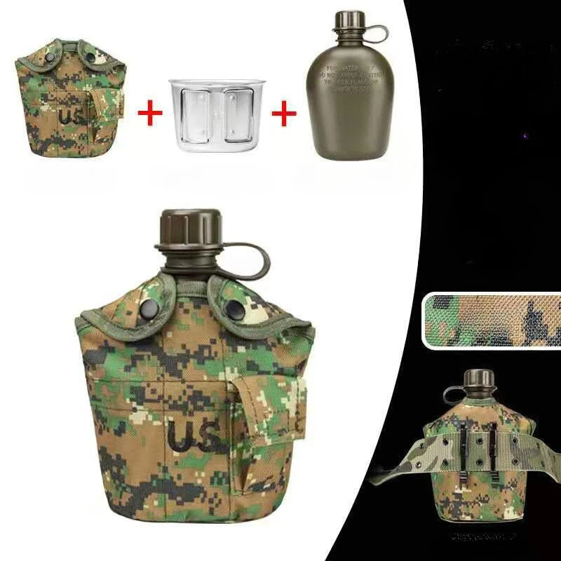 1L Outdoor Military Tactical Water Bottle Camping Hiking Army Canteen Kettle with Pouch Cup Set Survival Water Bottle